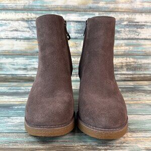 UGG Corinne Ankle Boot Womens Size 6 Brown Suede Faux Corset Zip Up Block Heel